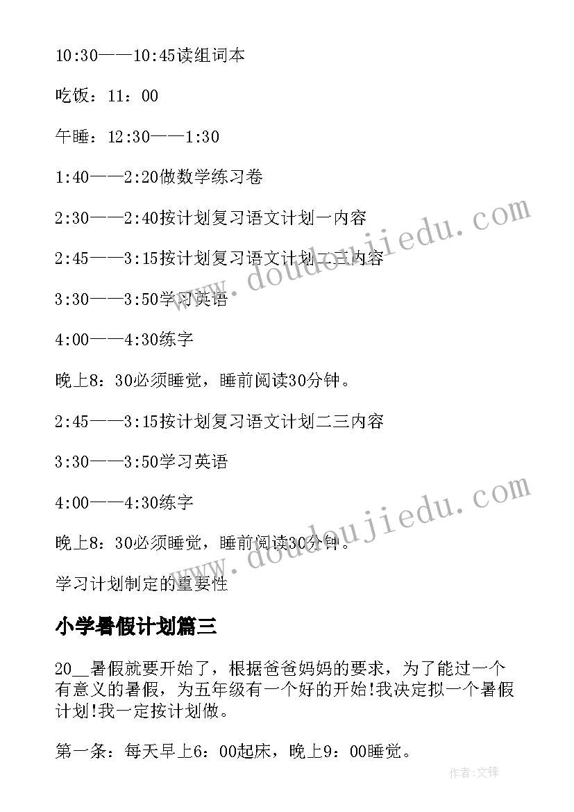 小学暑假计划(精选10篇)