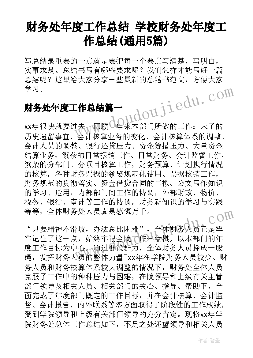 财务处年度工作总结 学校财务处年度工作总结(通用5篇)