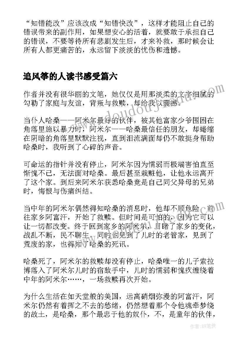 2023年追风筝的人读书感受 追风筝的人读后感中学生(模板6篇)