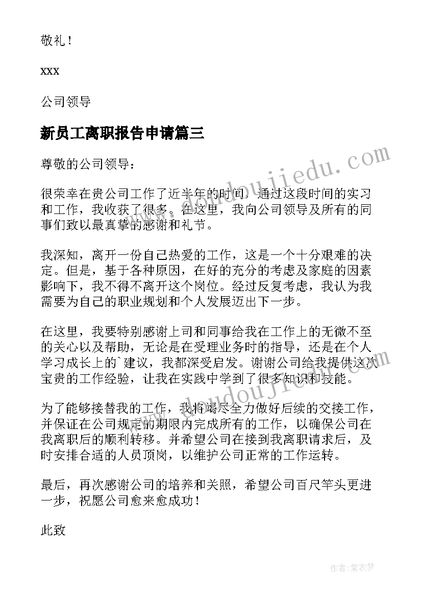 最新新员工离职报告申请(通用5篇)