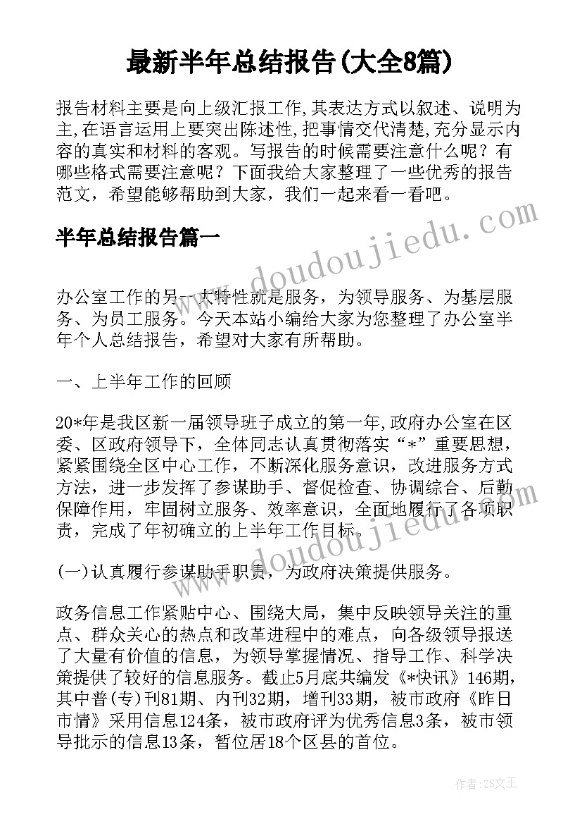 最新半年总结报告(大全8篇)