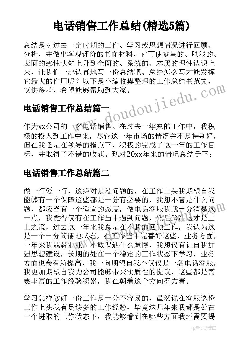 电话销售工作总结(精选5篇)