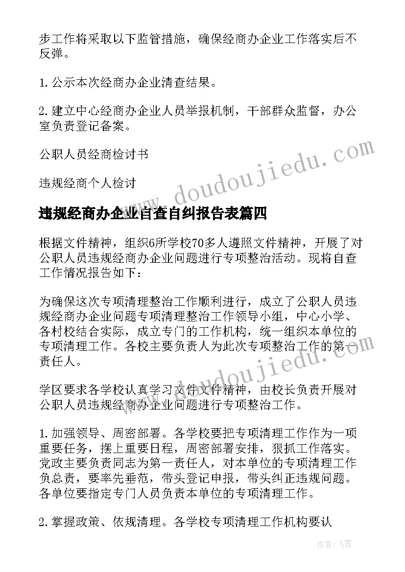 2023年违规经商办企业自查自纠报告表 国家公职人员违规经商办企业检讨书(实用5篇)