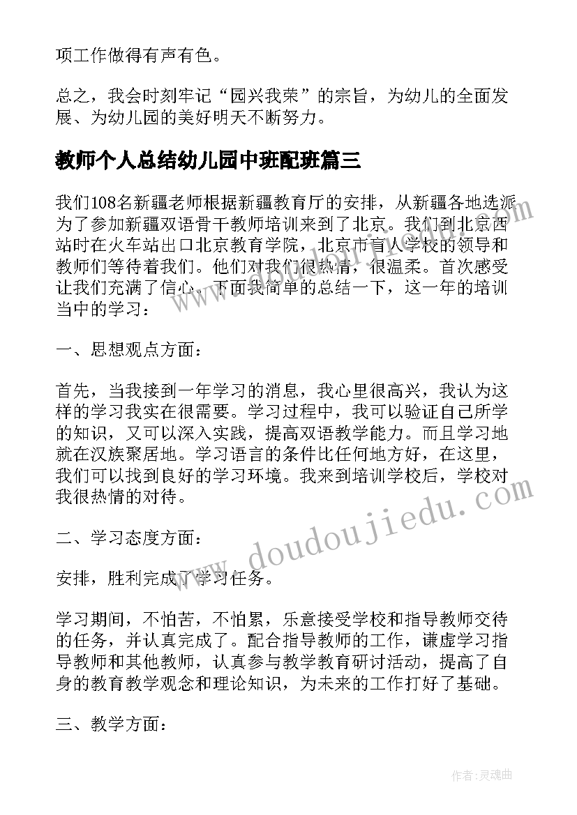 最新教师个人总结幼儿园中班配班 幼儿园新教师个人总结(通用5篇)