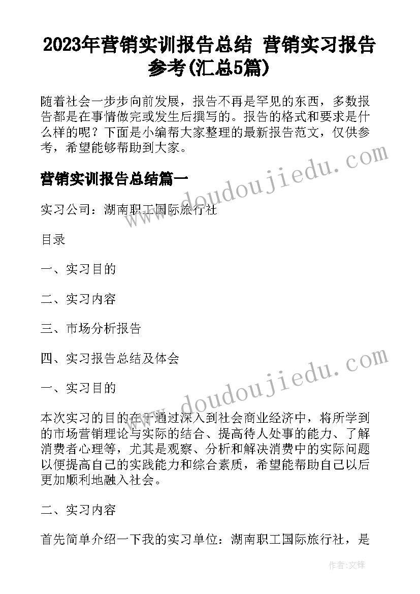 2023年营销实训报告总结 营销实习报告参考(汇总5篇)