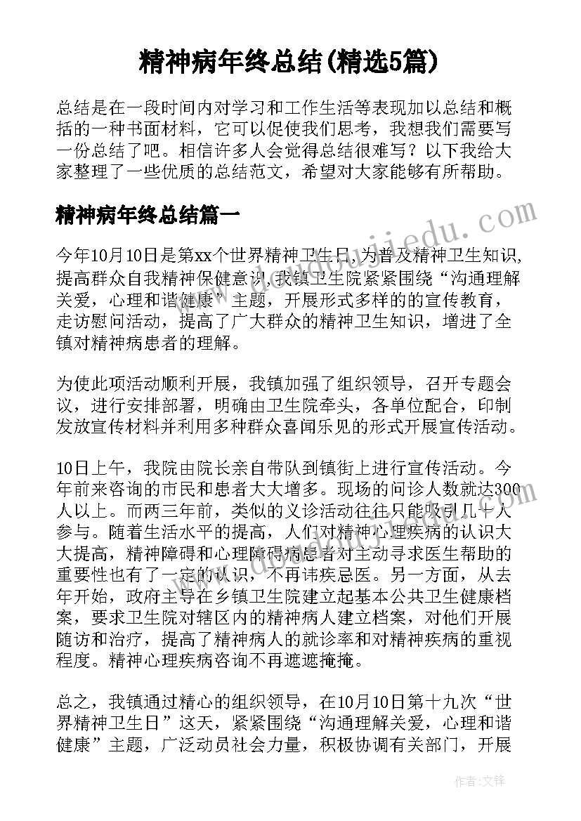 精神病年终总结(精选5篇)