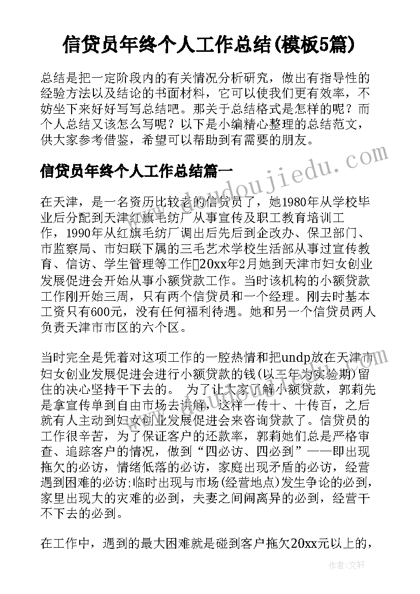 信贷员年终个人工作总结(模板5篇)