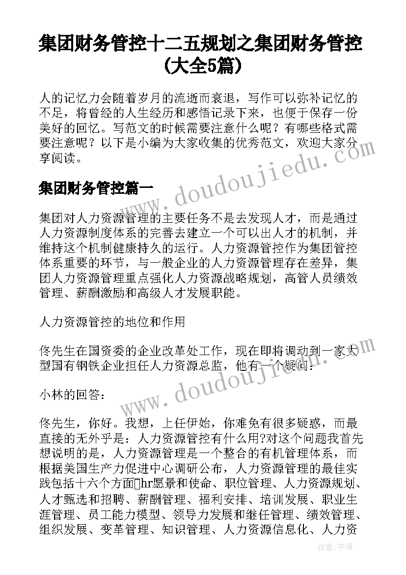 集团财务管控 十二五规划之集团财务管控(大全5篇)