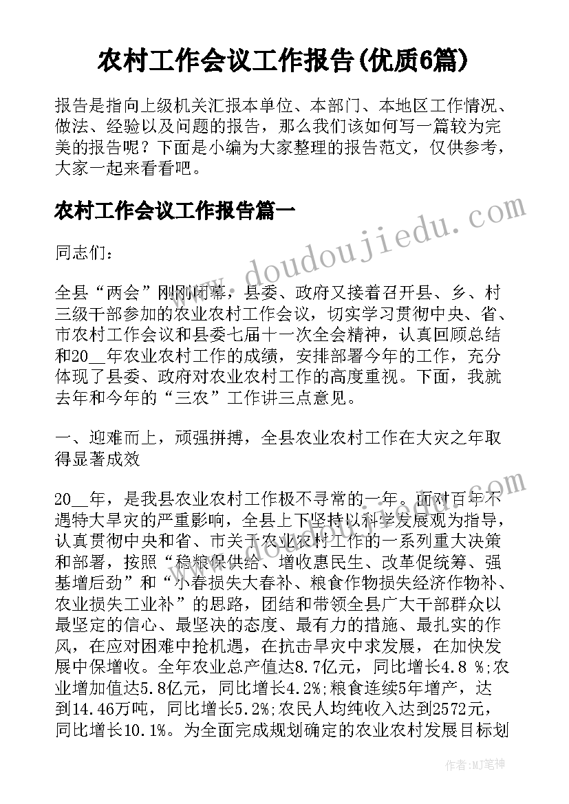 农村工作会议工作报告(优质6篇)