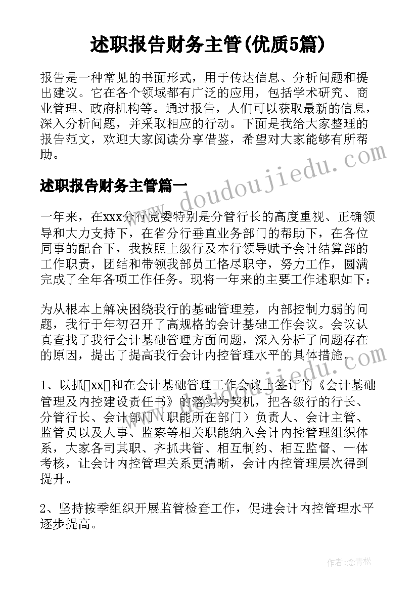 述职报告财务主管(优质5篇)