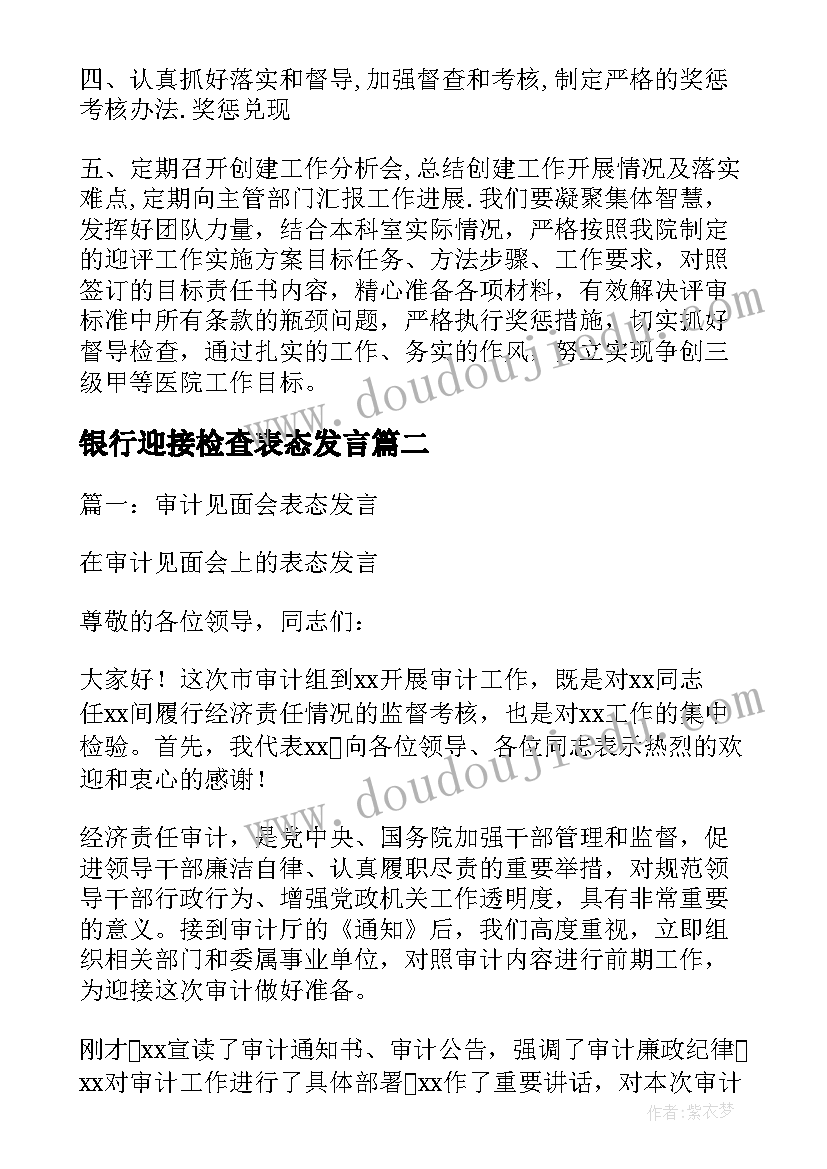 2023年银行迎接检查表态发言(实用5篇)