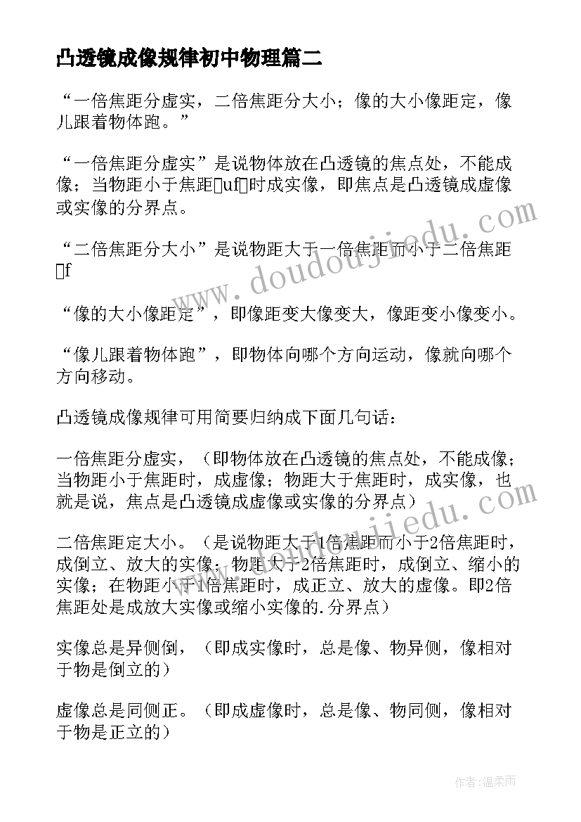 最新凸透镜成像规律初中物理 初二物理教案设计凸透镜成像规律(优秀5篇)