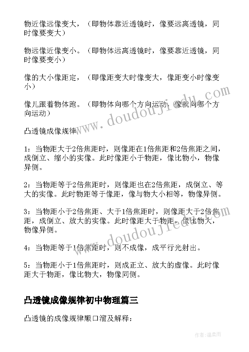 最新凸透镜成像规律初中物理 初二物理教案设计凸透镜成像规律(优秀5篇)