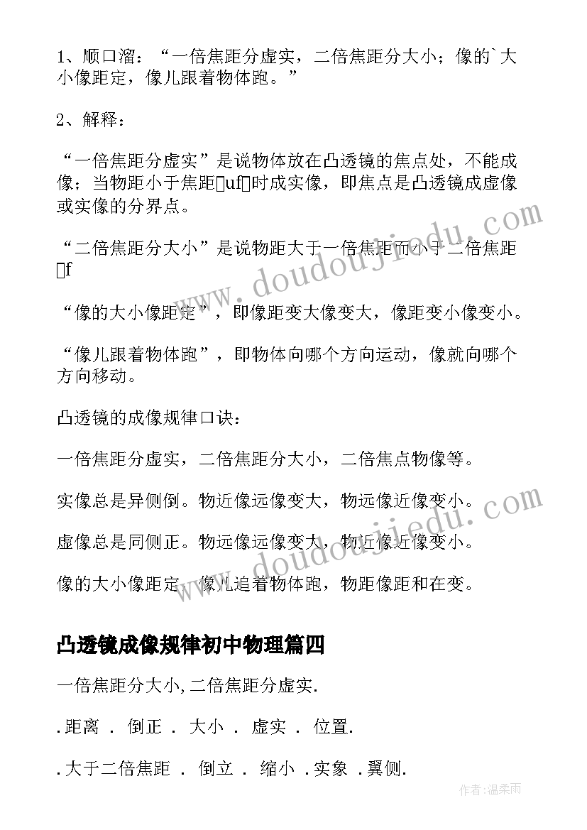 最新凸透镜成像规律初中物理 初二物理教案设计凸透镜成像规律(优秀5篇)