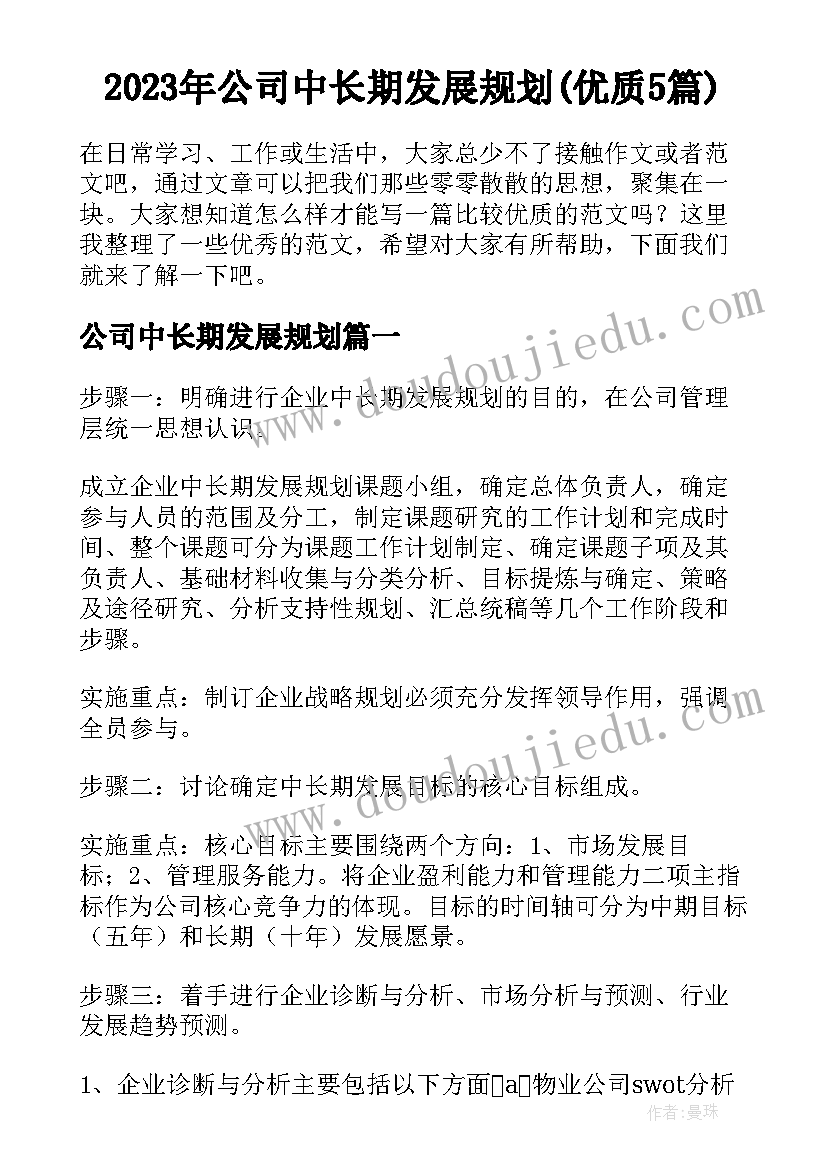 2023年公司中长期发展规划(优质5篇)