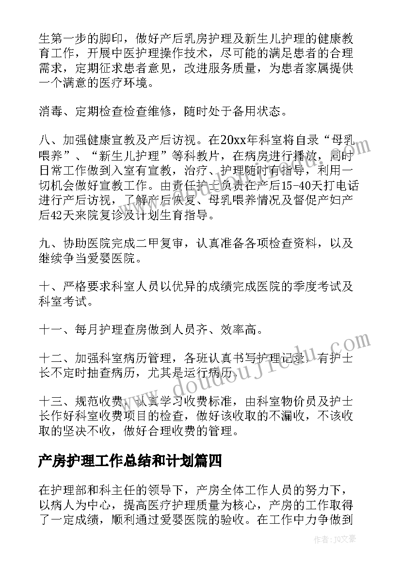 最新产房护理工作总结和计划(通用5篇)