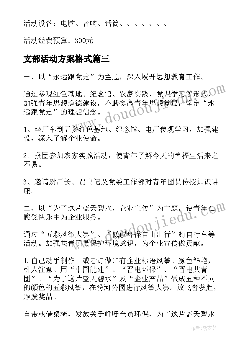 最新支部活动方案格式(大全6篇)