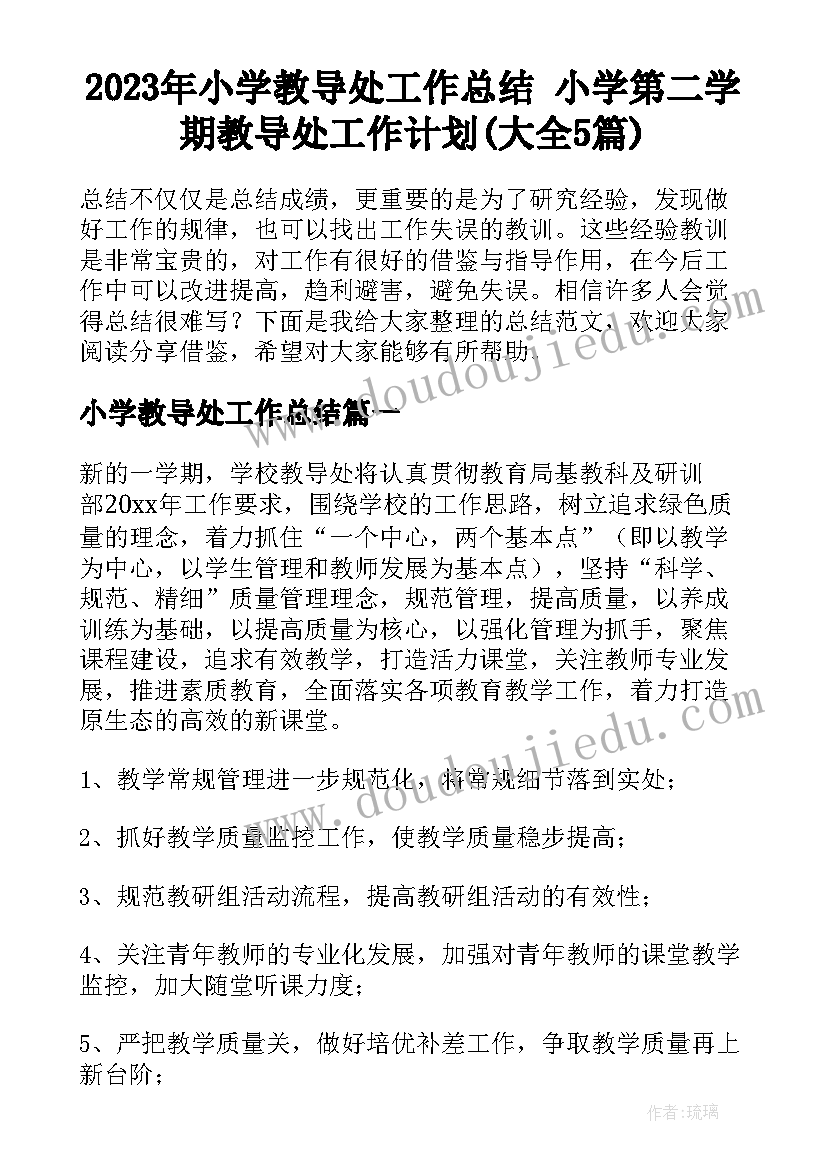 2023年小学教导处工作总结 小学第二学期教导处工作计划(大全5篇)