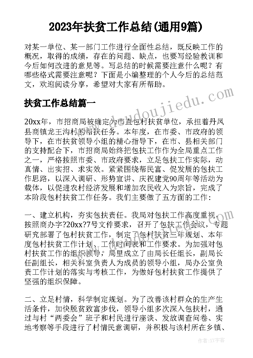 2023年扶贫工作总结(通用9篇)