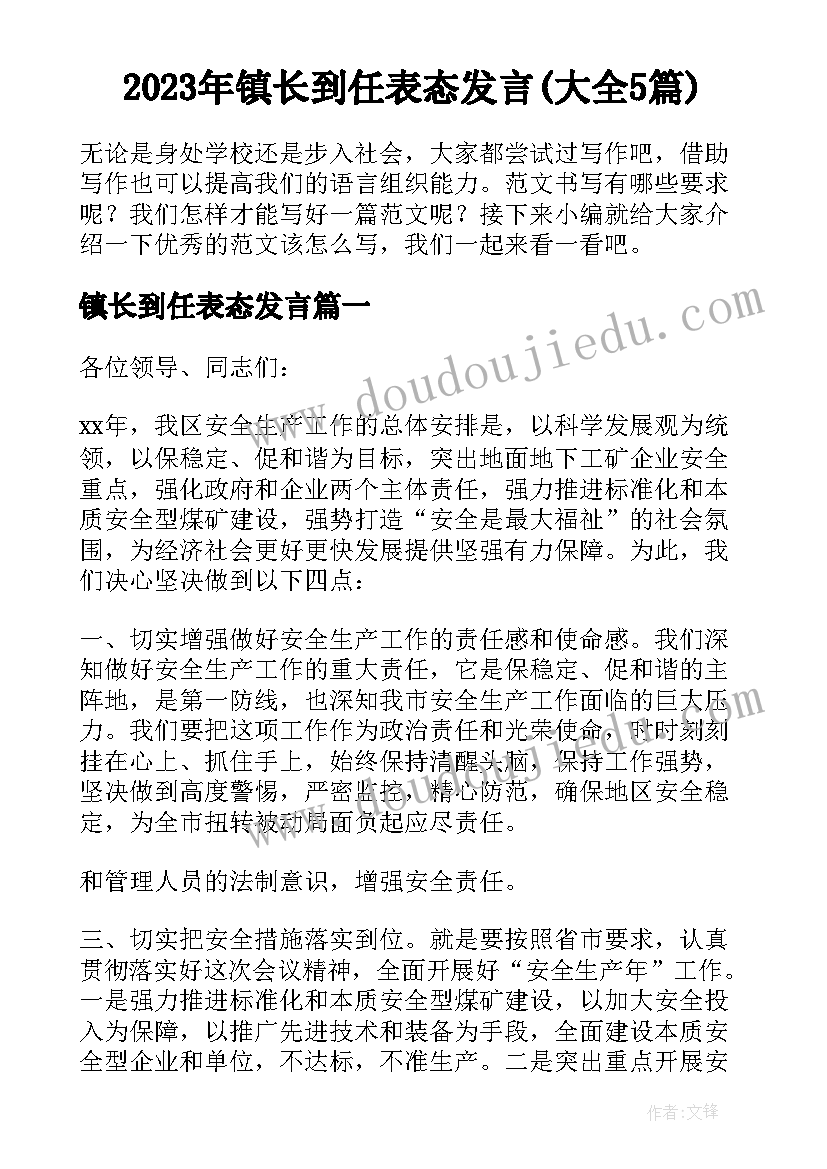 2023年镇长到任表态发言(大全5篇)