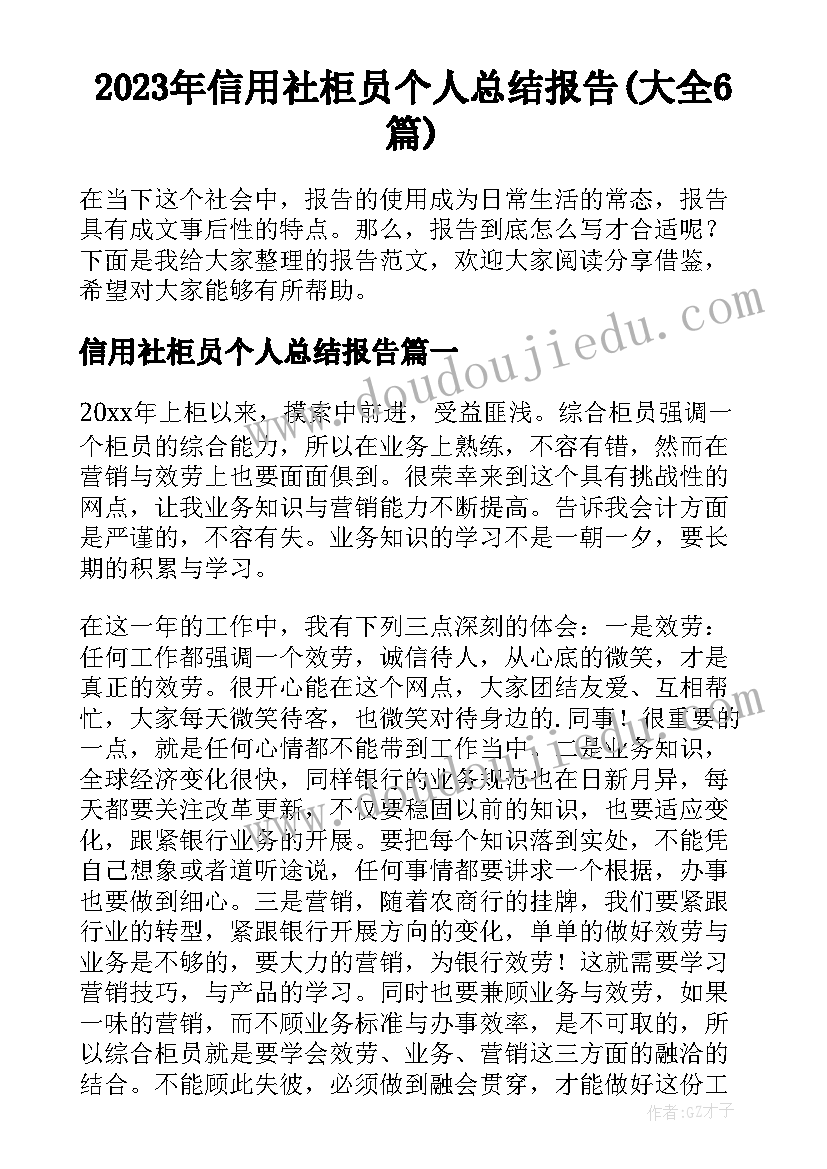 2023年信用社柜员个人总结报告(大全6篇)