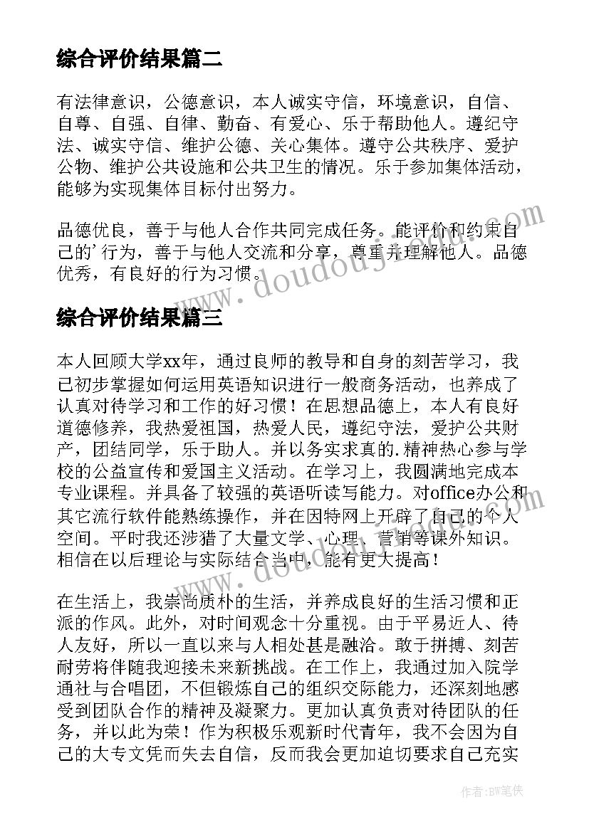 2023年综合评价结果 综合素质评价自我评价(模板9篇)