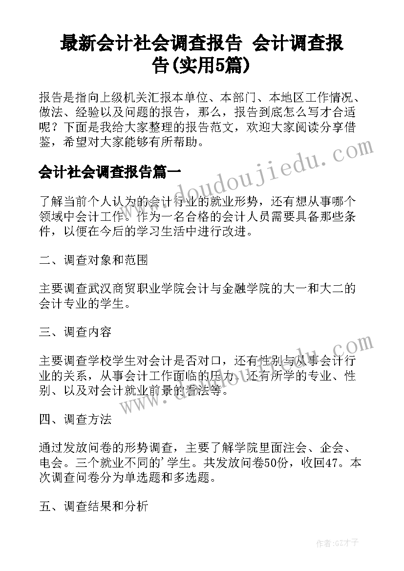 最新会计社会调查报告 会计调查报告(实用5篇)