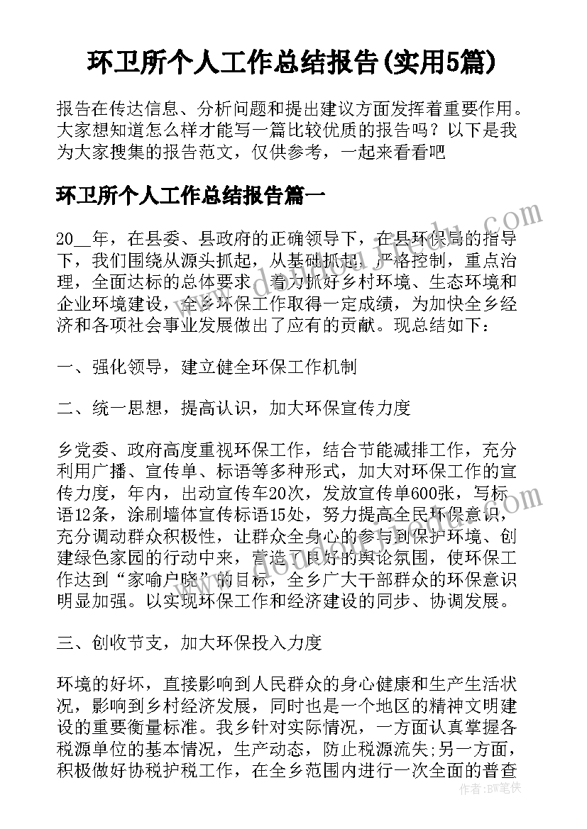 环卫所个人工作总结报告(实用5篇)