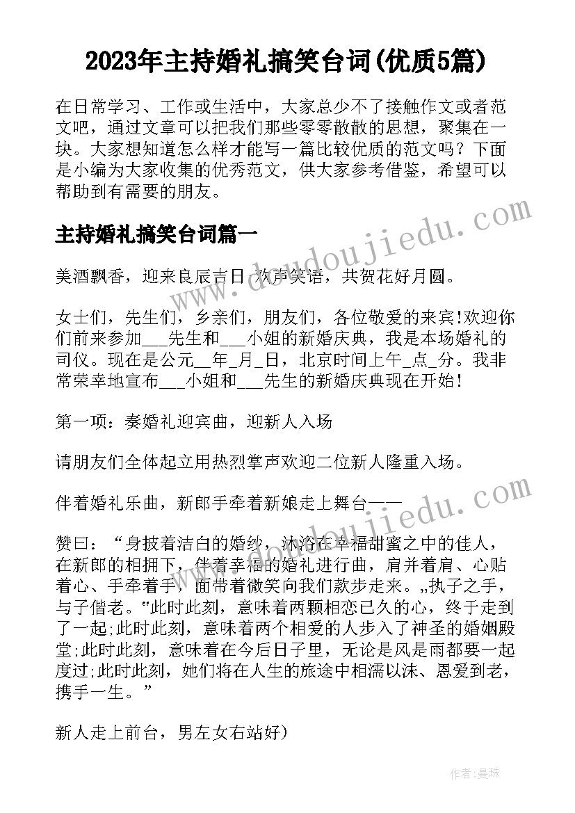 2023年主持婚礼搞笑台词(优质5篇)