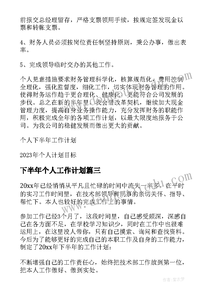 最新下半年个人工作计划(模板5篇)