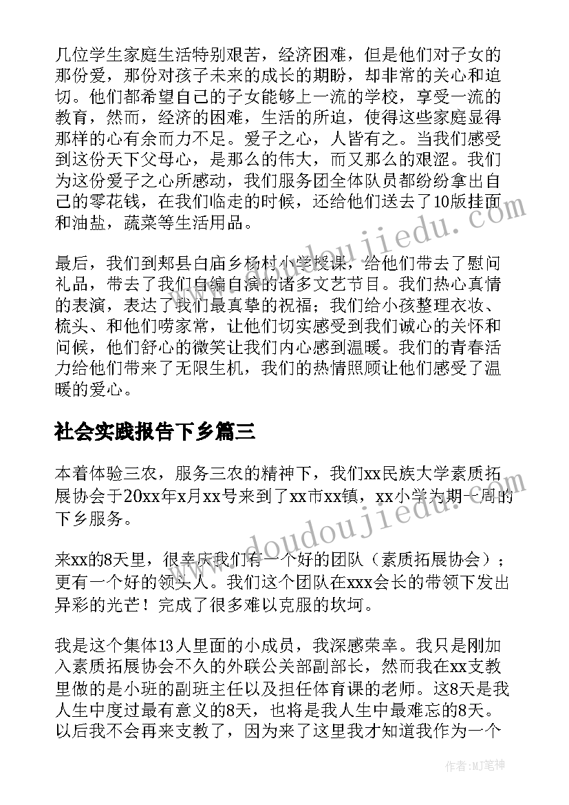 最新社会实践报告下乡(优质9篇)