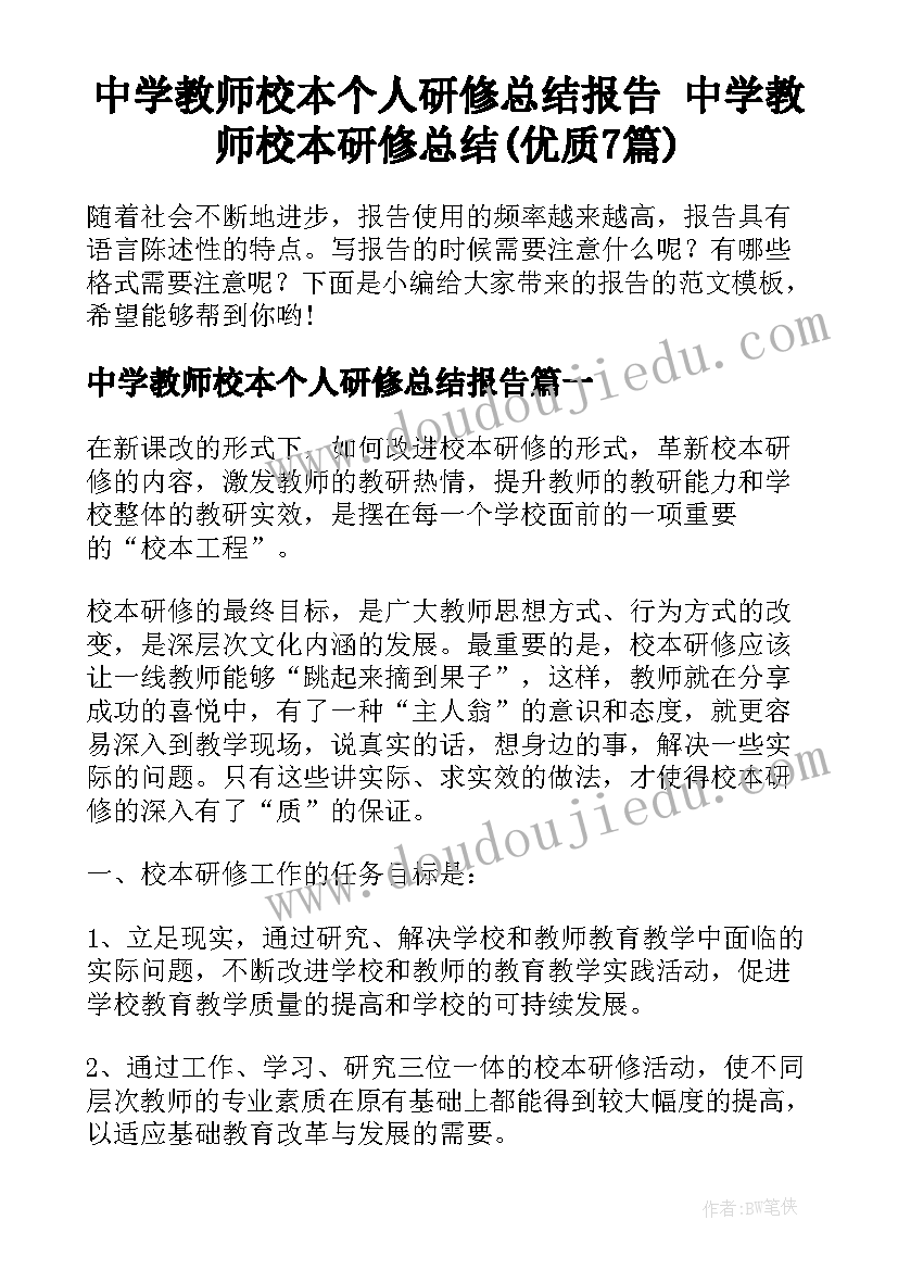 中学教师校本个人研修总结报告 中学教师校本研修总结(优质7篇)