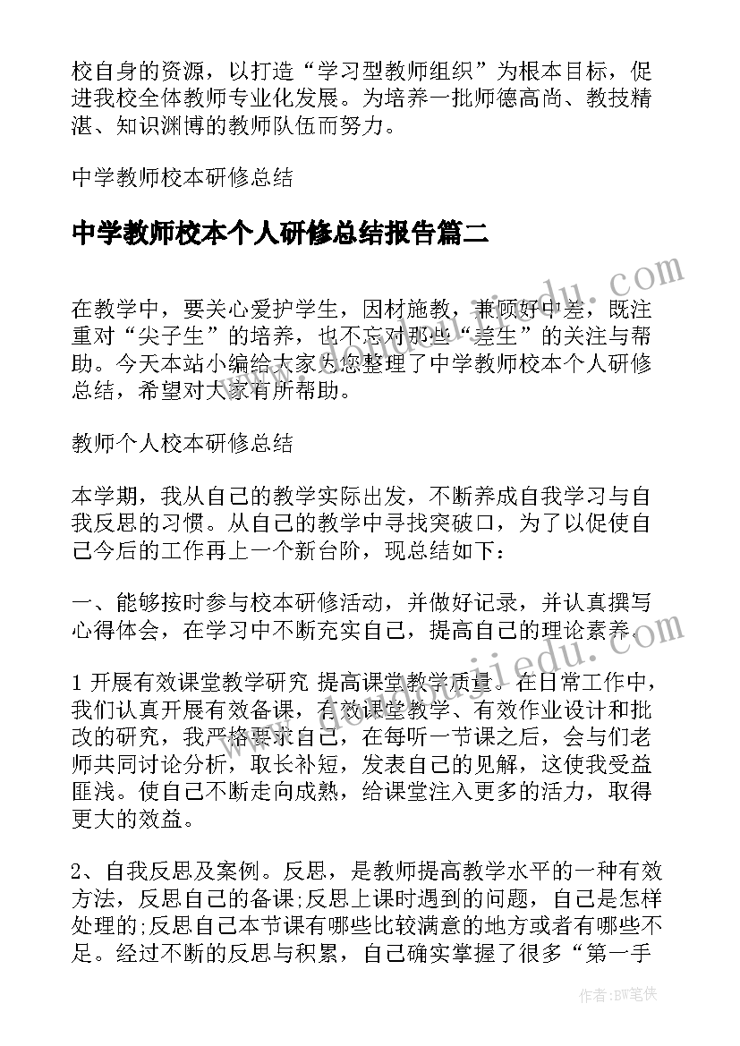 中学教师校本个人研修总结报告 中学教师校本研修总结(优质7篇)