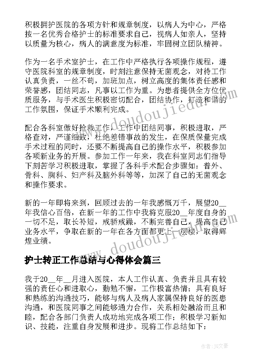 护士转正工作总结与心得体会(模板10篇)