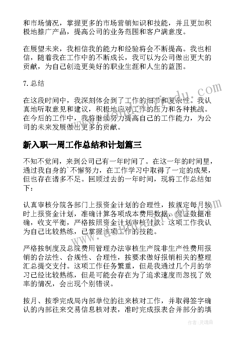 新入职一周工作总结和计划(优质8篇)