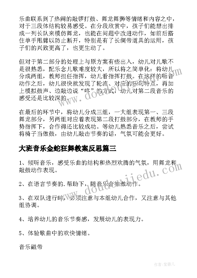 2023年大班音乐金蛇狂舞教案反思 大班音乐金蛇狂舞教学反思(精选5篇)