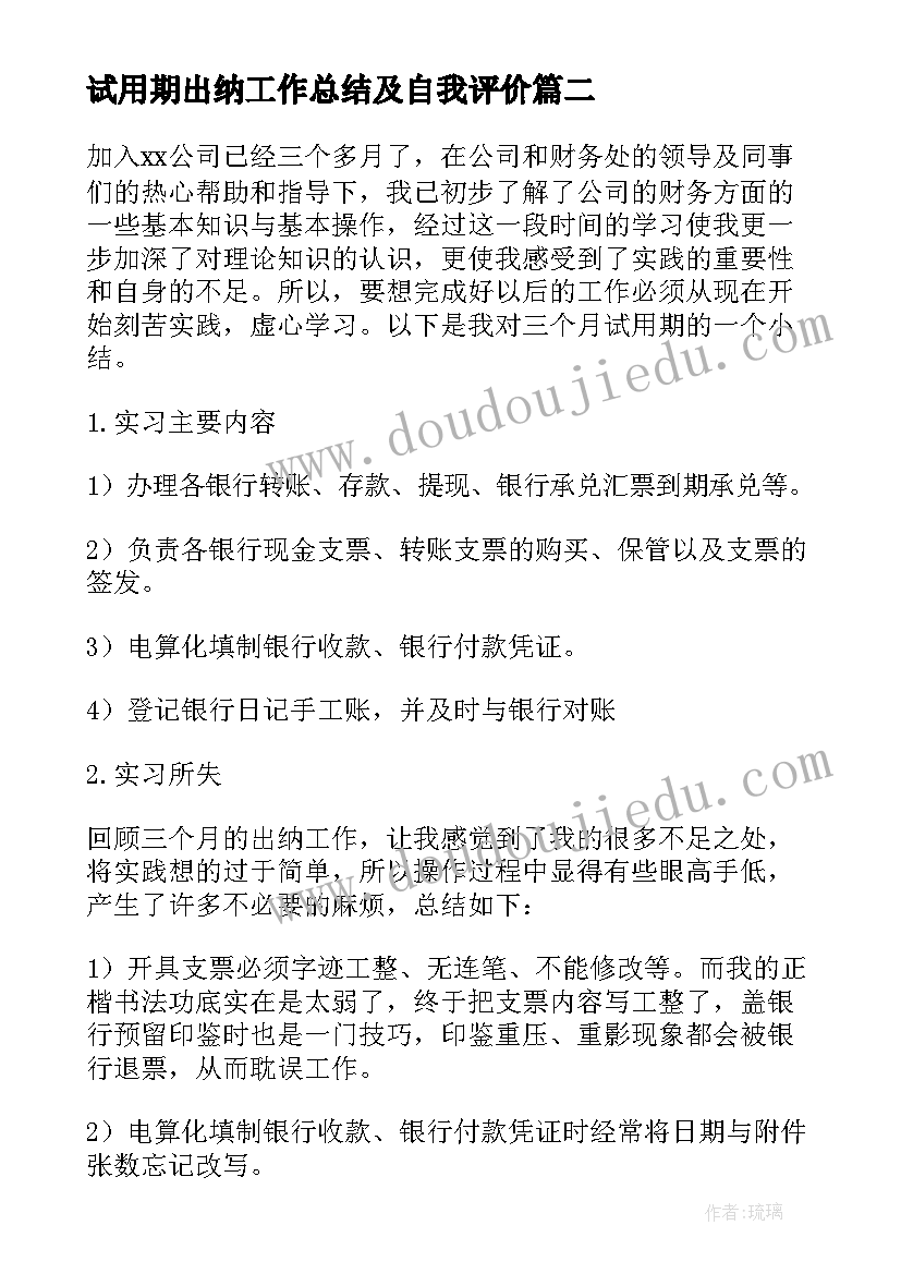 2023年试用期出纳工作总结及自我评价 出纳个人试用期工作总结(大全5篇)