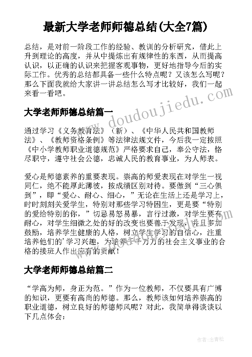 最新大学老师师德总结(大全7篇)