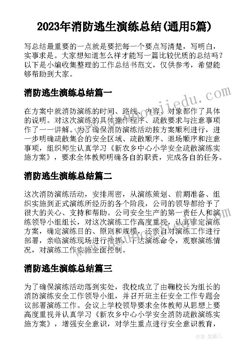 2023年消防逃生演练总结(通用5篇)