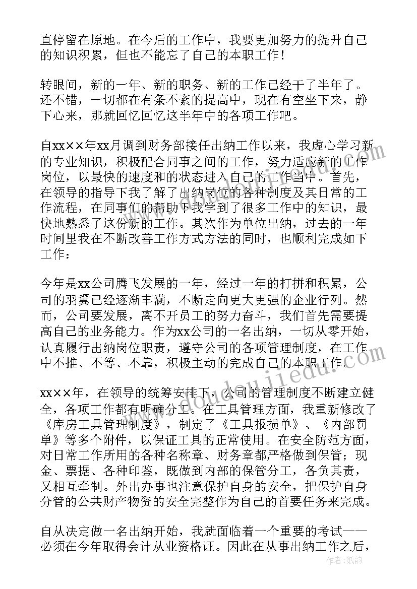 最新出纳员年度个人总结 出纳个人工作总结(精选5篇)