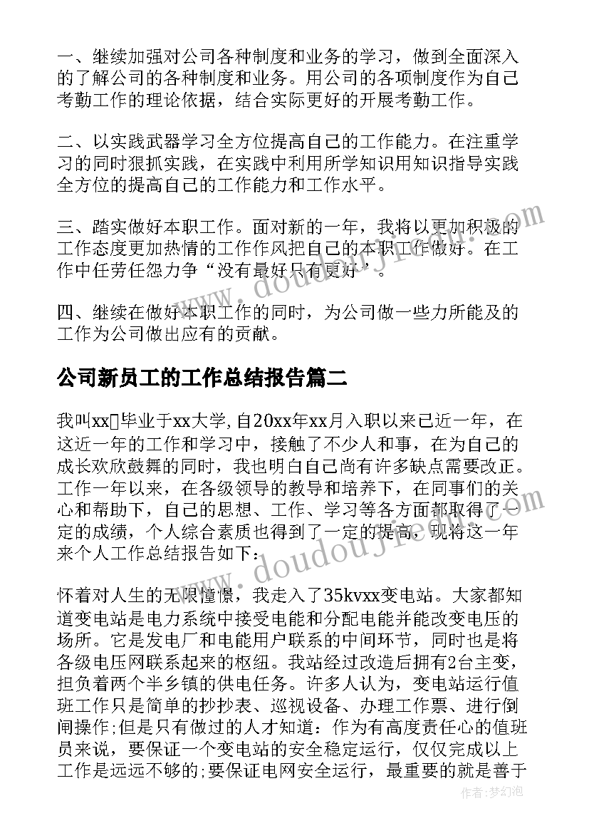 公司新员工的工作总结报告(模板8篇)