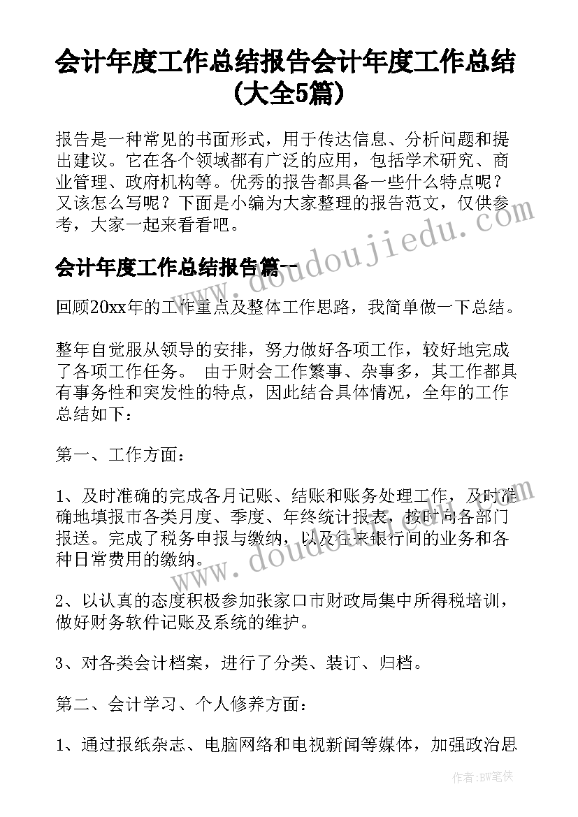 会计年度工作总结报告 会计年度工作总结(大全5篇)