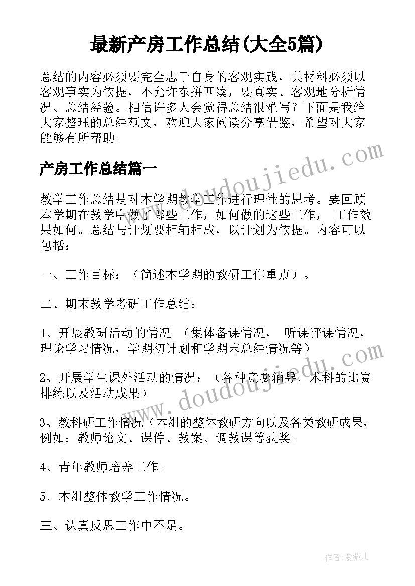 最新产房工作总结(大全5篇)