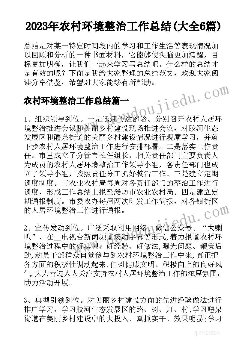 2023年农村环境整治工作总结(大全6篇)