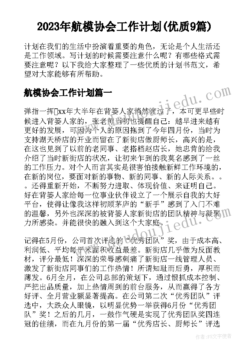 2023年航模协会工作计划(优质9篇)