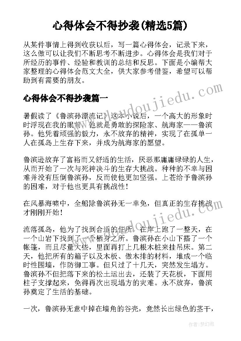 心得体会不得抄袭(精选5篇)