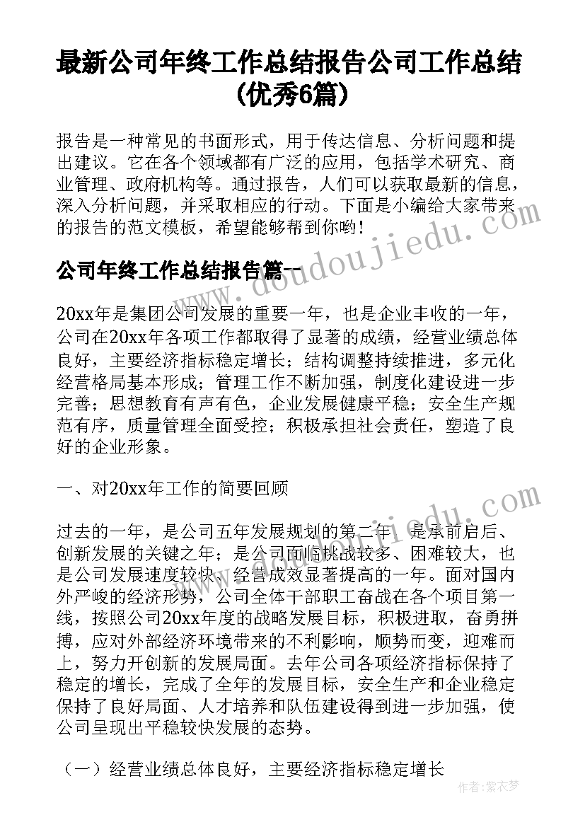 最新公司年终工作总结报告 公司工作总结(优秀6篇)