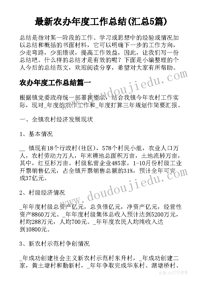 最新农办年度工作总结(汇总5篇)