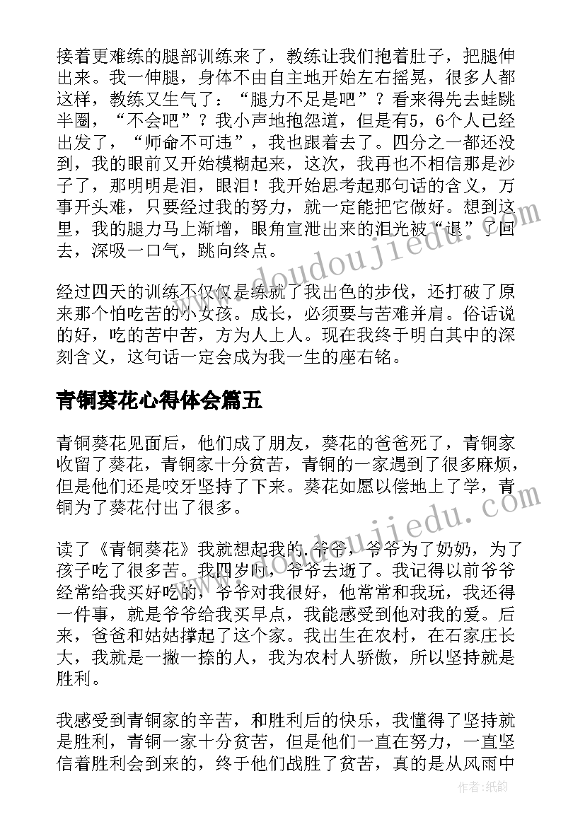 2023年青铜葵花心得体会(精选8篇)