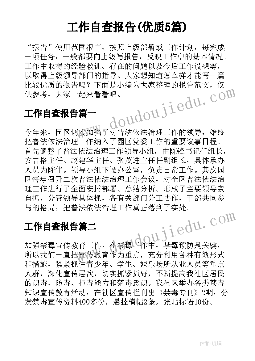 工作自查报告(优质5篇)